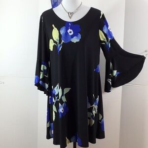LRL black floral shift dress 14P